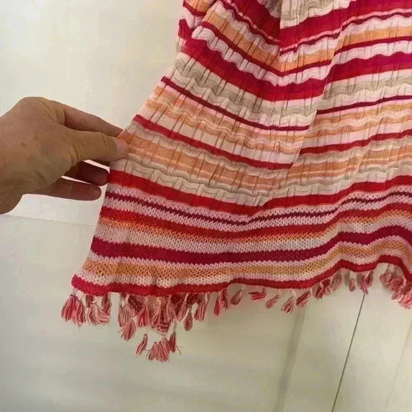 Chico's Knit Sweater Cardigan Open Front Waterfall Fringe Edge Chico's Size 2 - Picture 13 of 13